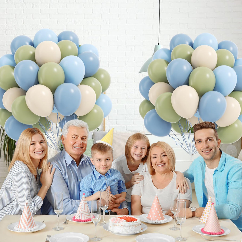 Leraqertra 60pcs Blue & Green Balloons 12in - Dusty Blue, Sage Green, Sand White for Baby Shower & Birthday Decor