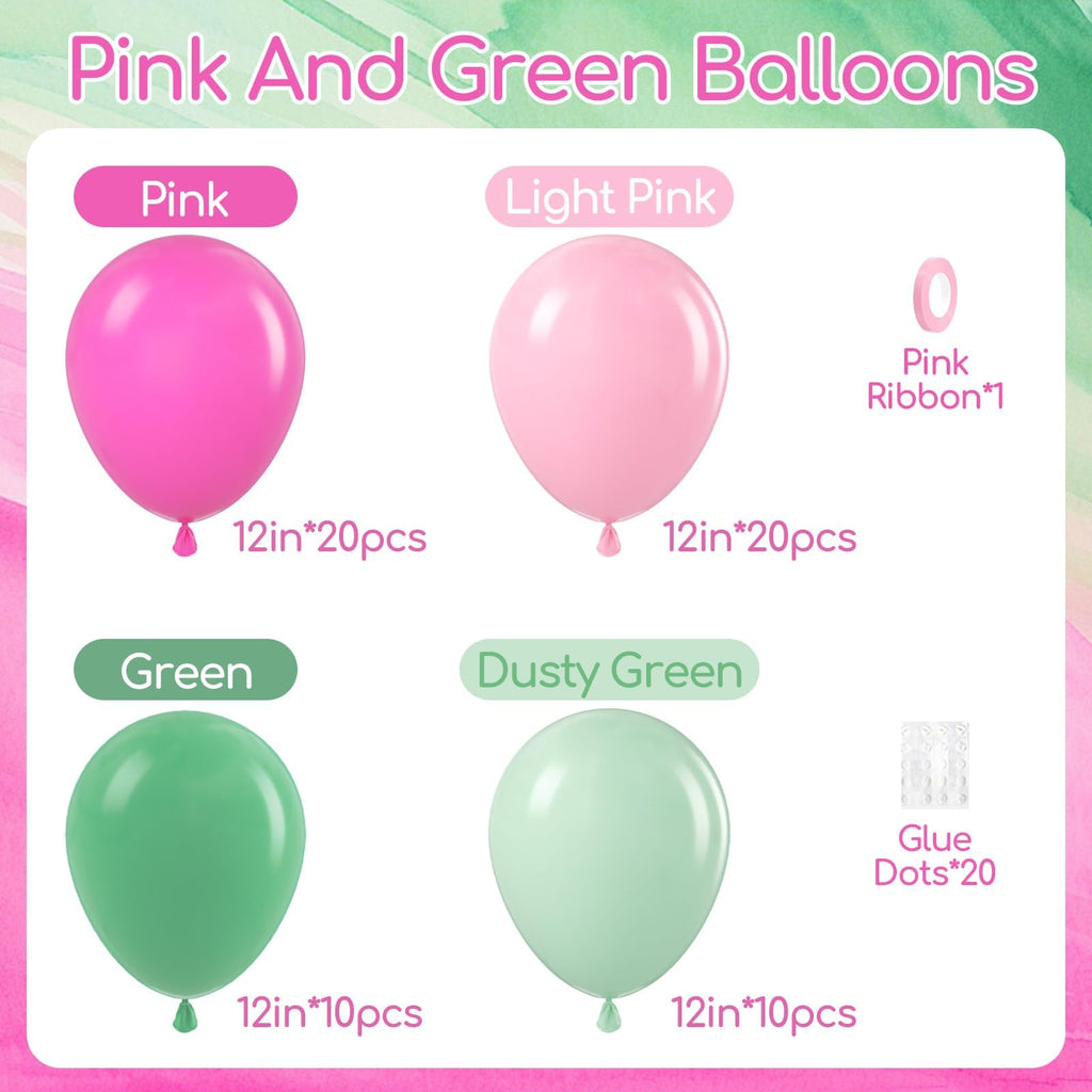 Leraqertra 60pcs Pink & Green Balloons 12in – Hawaiian Baby Shower & Birthday Party Decor
