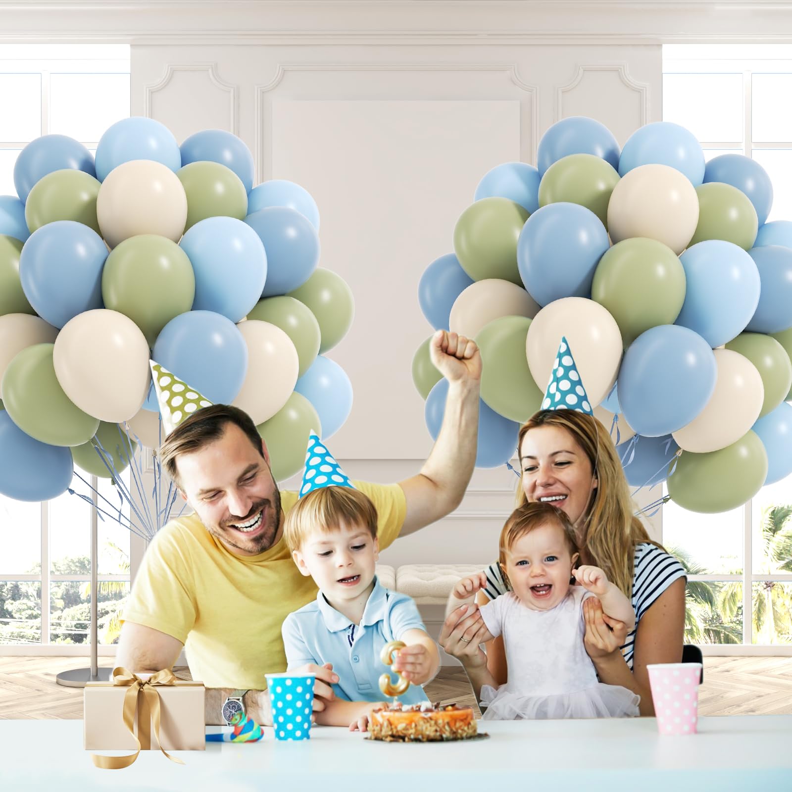 Leraqertra 60pcs Blue & Green Balloons 12in - Dusty Blue, Sage Green, Sand White for Baby Shower & Birthday Decor