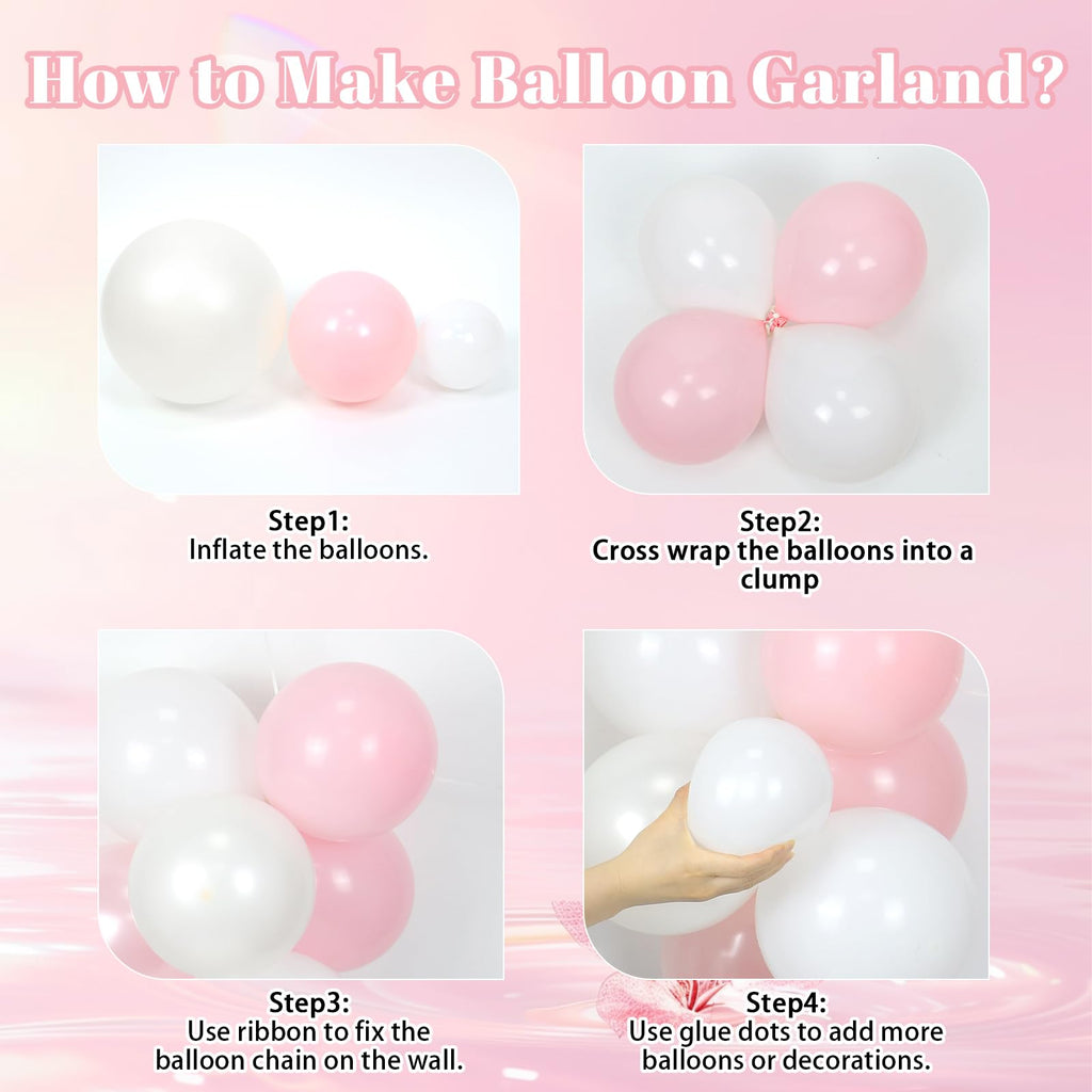 Leraqertra Pink Birthday Decorations Kit – Pearl White Balloons, Fringe Curtain & Banner