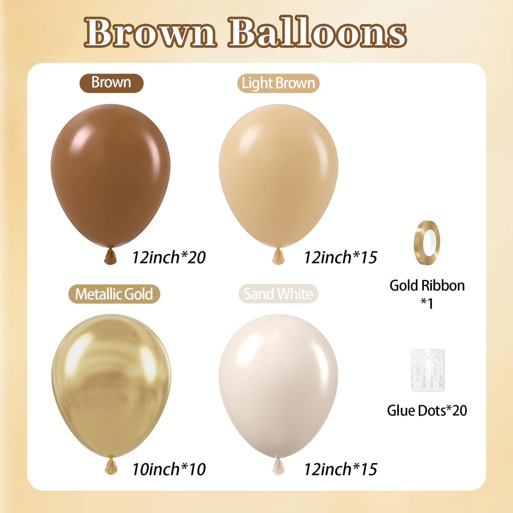 Leraqertra 60pcs Brown & Gold Balloons - 12in Boho Neutral Baby Shower & Birthday Decor