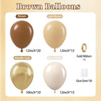 Leraqertra 60pcs Brown & Gold Balloons - 12in Boho Neutral Baby Shower & Birthday Decor