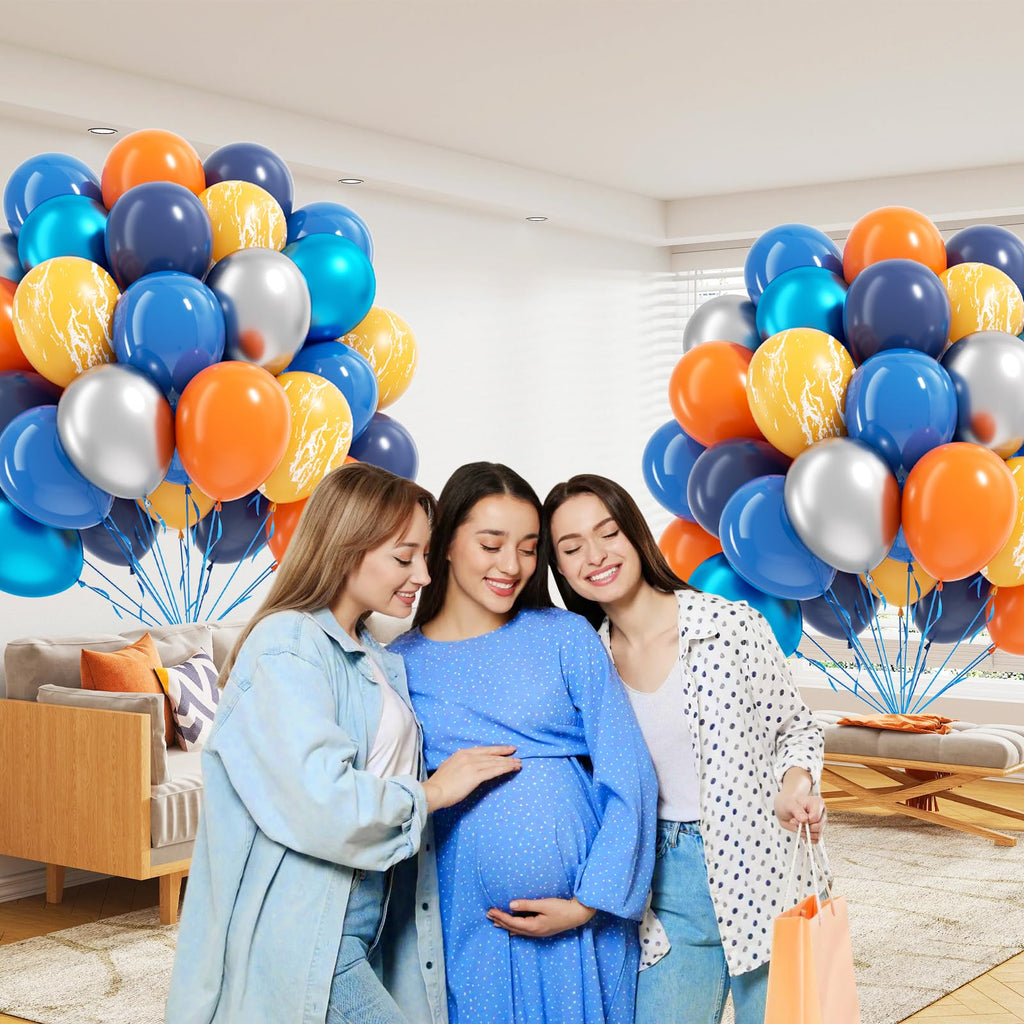 Leraqertra 60pcs Space Balloons Set – Navy, Orange, Yellow & Silver for Space Themed Party