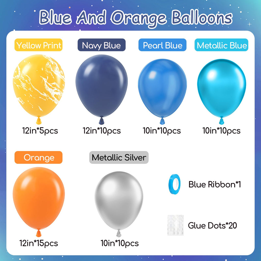 Leraqertra 60pcs Space Balloons Set – Navy, Orange, Yellow & Silver for Space Themed Party