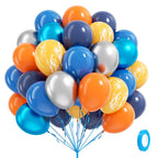 Leraqertra 60pcs Space Balloons Set – Navy, Orange, Yellow & Silver for Space Themed Party