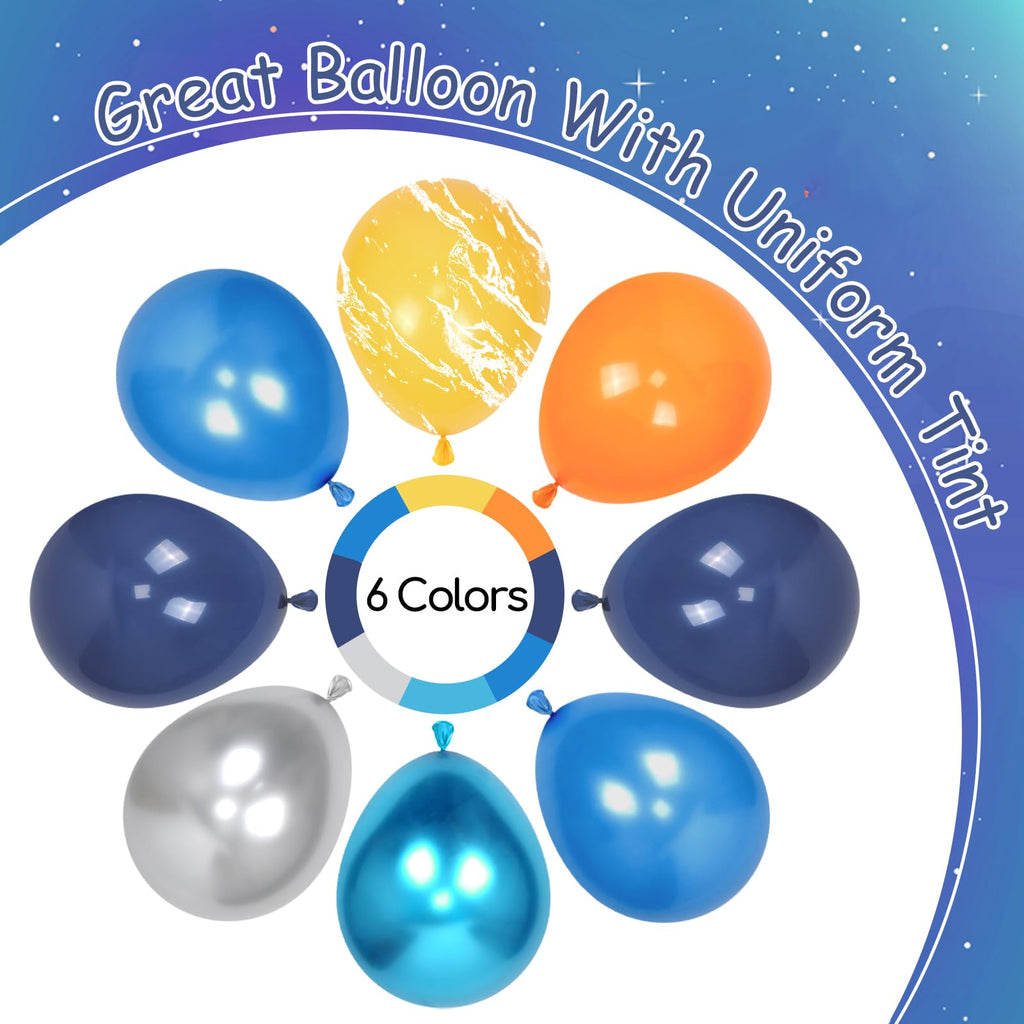 Leraqertra 60pcs Space Balloons Set – Navy, Orange, Yellow & Silver for Space Themed Party