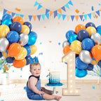 Leraqertra 60pcs Space Balloons Set – Navy, Orange, Yellow & Silver for Space Themed Party