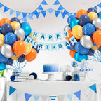 Leraqertra 60pcs Space Balloons Set – Navy, Orange, Yellow & Silver for Space Themed Party