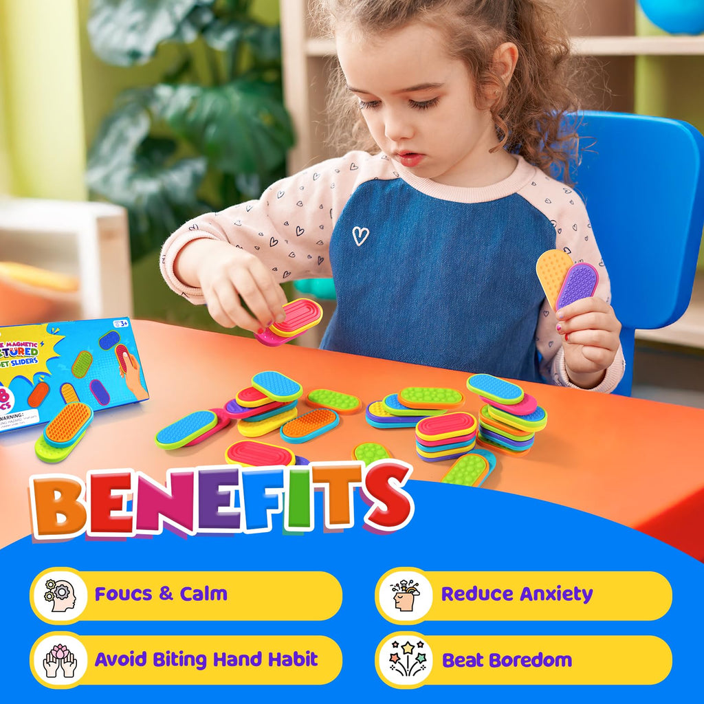 LESONG Sensory Fidget Magnets – 18-Pack Textured Silicone Sliders for Kids, Autism, Classroom & Party Favors