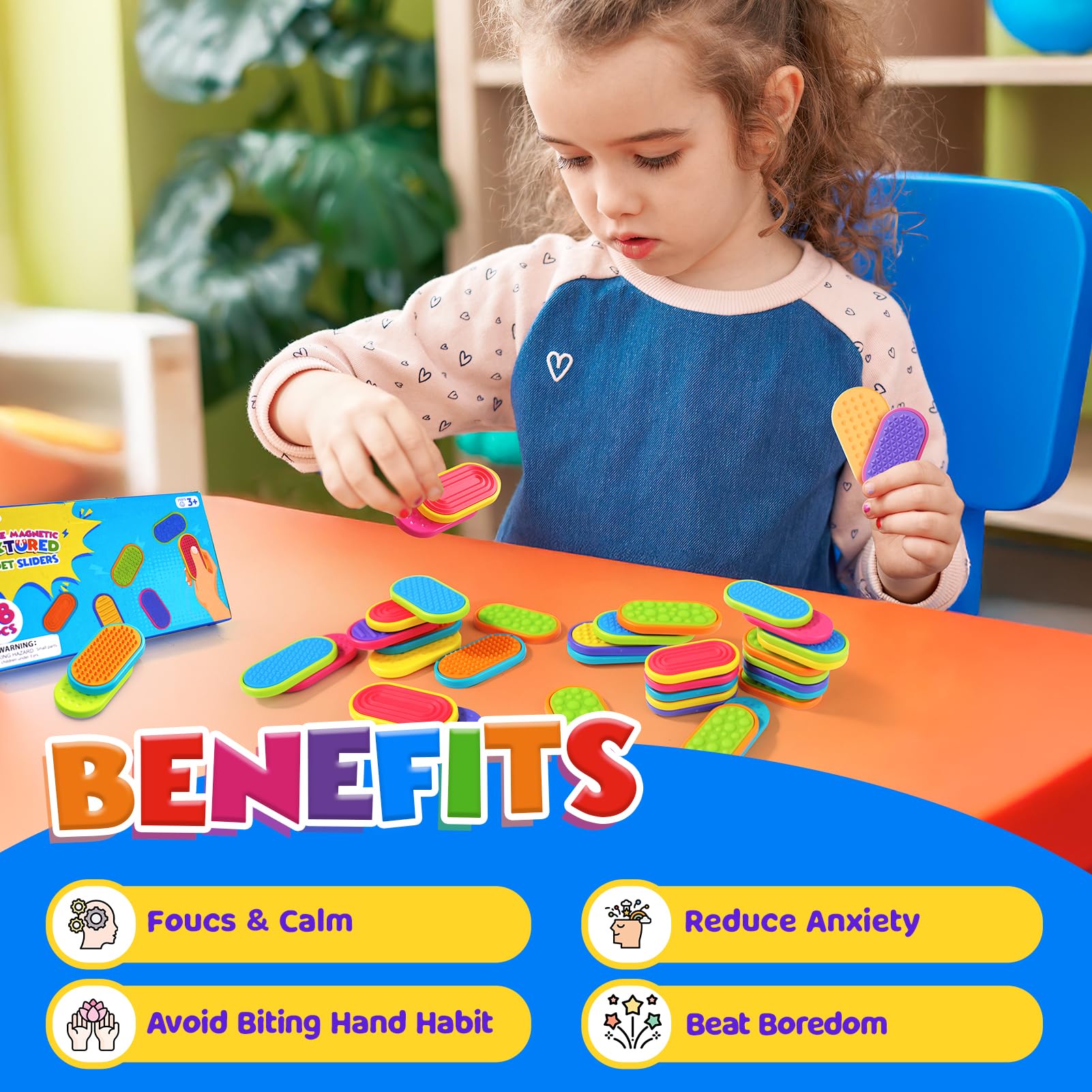 LESONG Sensory Fidget Magnets – 18-Pack Textured Silicone Sliders for Kids, Autism, Classroom & Party Favors