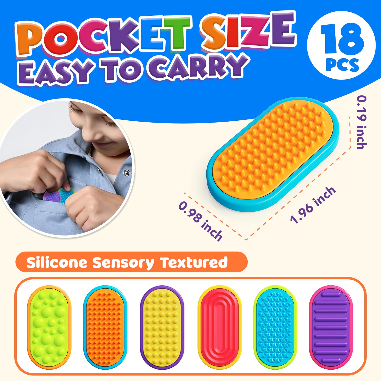 LESONG Sensory Fidget Magnets – 18-Pack Textured Silicone Sliders for Kids, Autism, Classroom & Party Favors