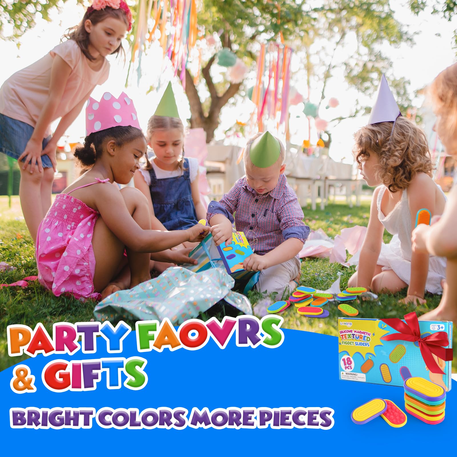 LESONG Sensory Fidget Magnets – 18-Pack Textured Silicone Sliders for Kids, Autism, Classroom & Party Favors