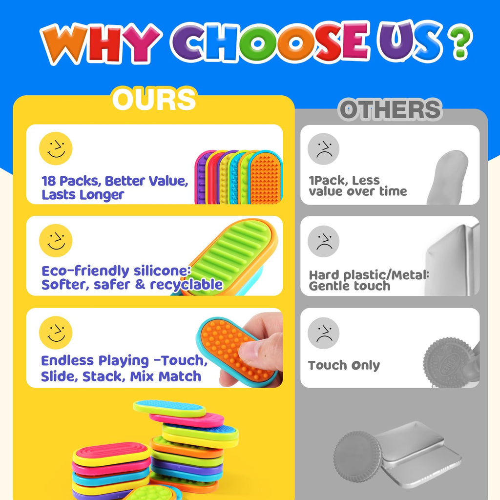 LESONG Sensory Fidget Magnets – 18-Pack Textured Silicone Sliders for Kids, Autism, Classroom & Party Favors