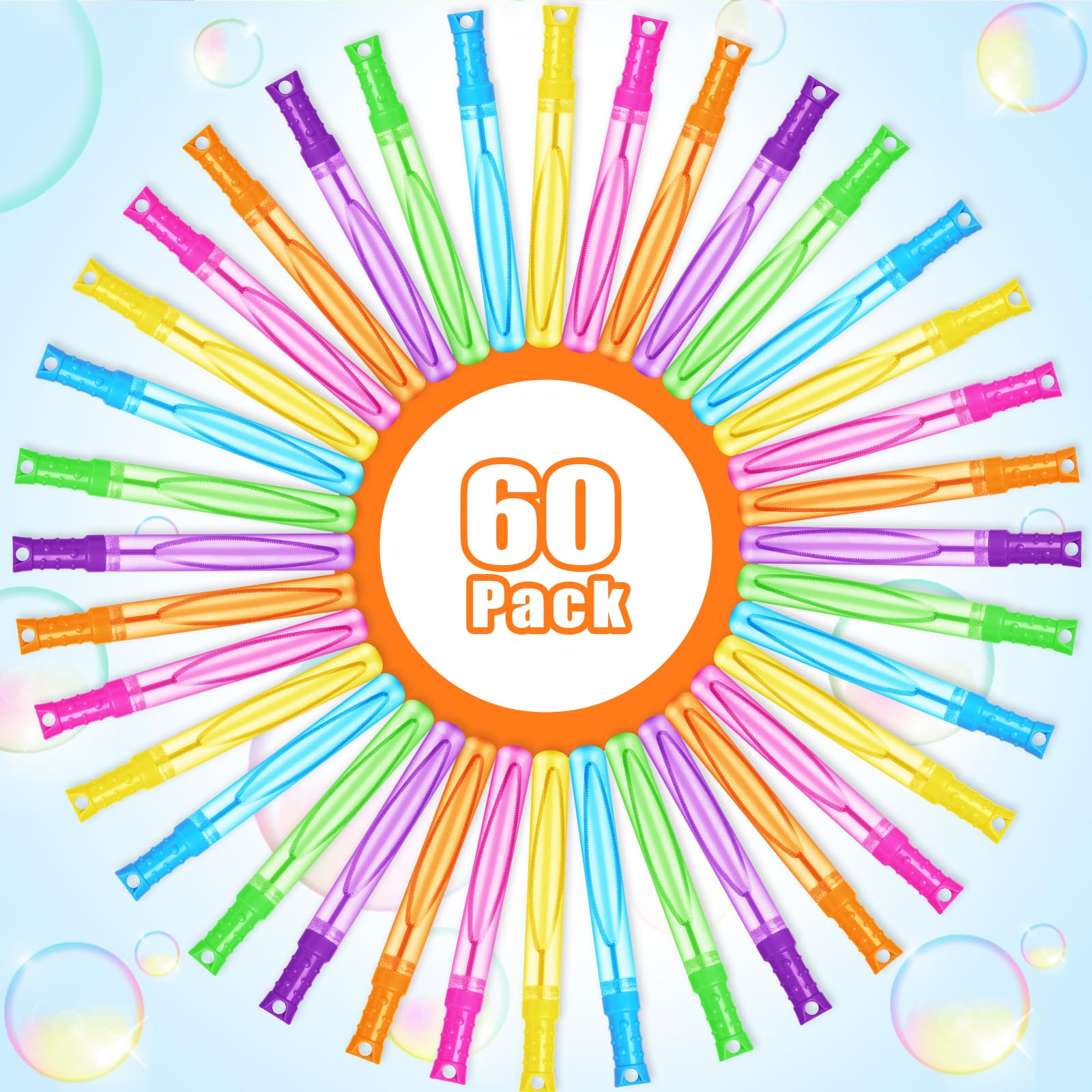 Letapapa Bubble Wand Set – 60 Pcs Bulk, Six Colors, Party Favors for Kids