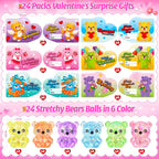 Letapapa Valentines Day Cards for Kids – 24 Pack with Bear Squeeze Toys | Classroom Gifts & Party Favors