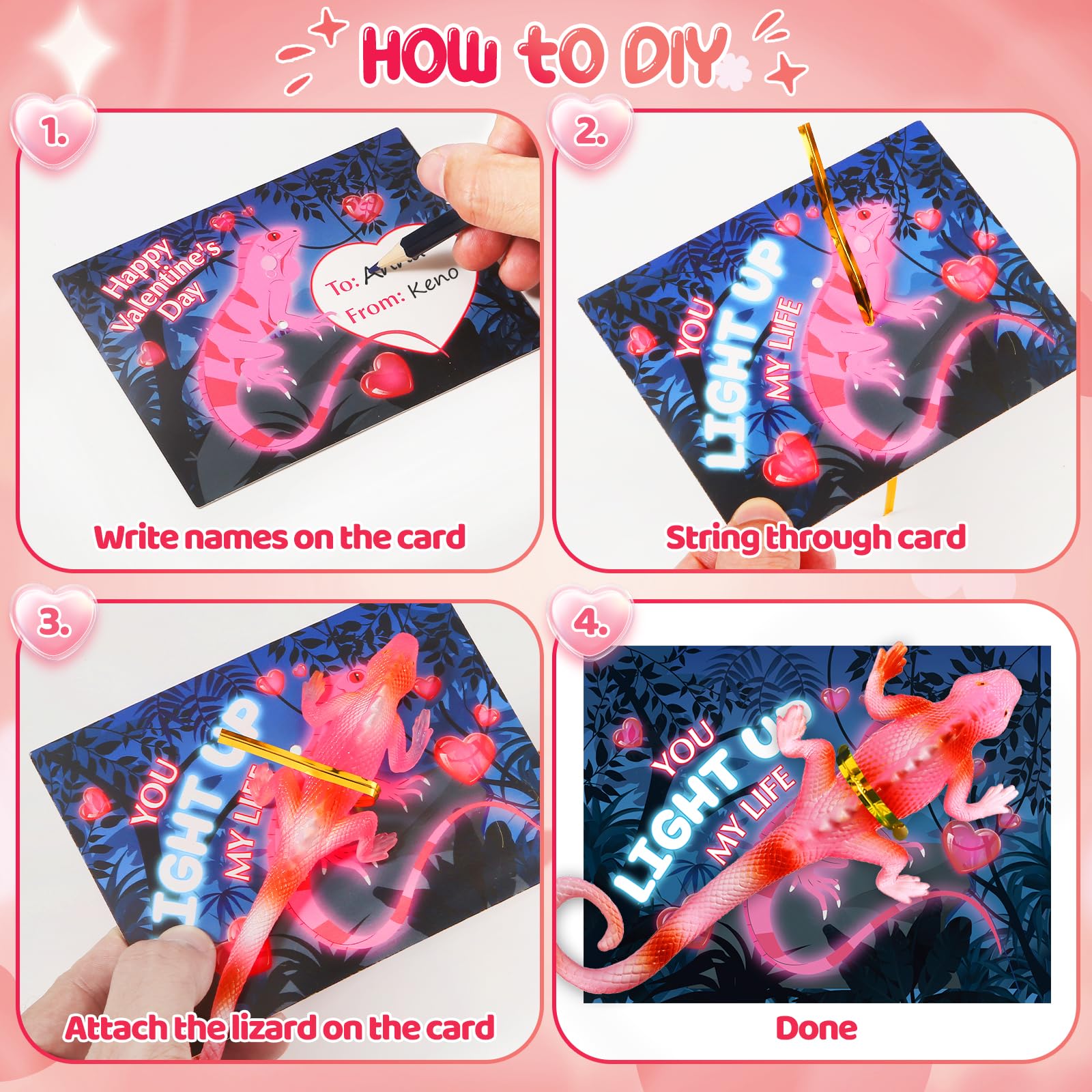 Letapapa Valentines Day Cards for Kids — 24 Pack Glow-in-the-Dark Lizard Gifts, Classroom Exchange & Party Favors