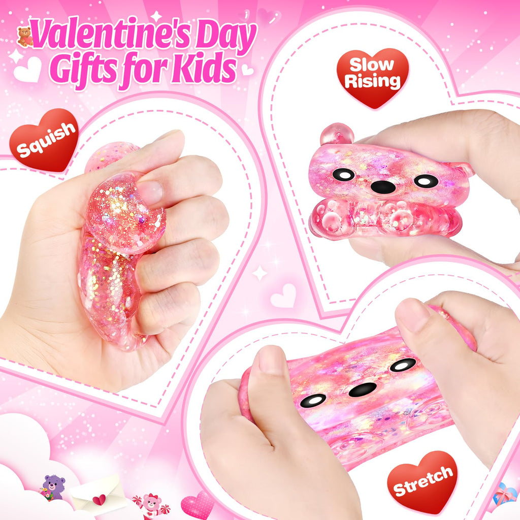 Letapapa Valentines Day Cards for Kids – 24 Pack with Bear Squeeze Toys | Classroom Gifts & Party Favors
