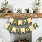 Letjolt Brown Green Happy Birthday Banner | 13pc Greenery Theme Party Decor