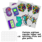 LETLIMIT 18pcs Glitter Cupcake Toppers – 90s Retro Theme Party Decor | Food-Grade Sticks