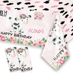 Letromp 2 Pcs Holy Cow Tablecloth 54 x 108 in – Pink Cow Print Disposable Party Covers for Farm Animal Birthday & Baby Shower