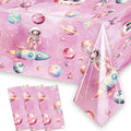 Letromp 3-Piece Outer Space Girls Birthday Tablecloths 54 x 108 in – Waterproof & Disposable
