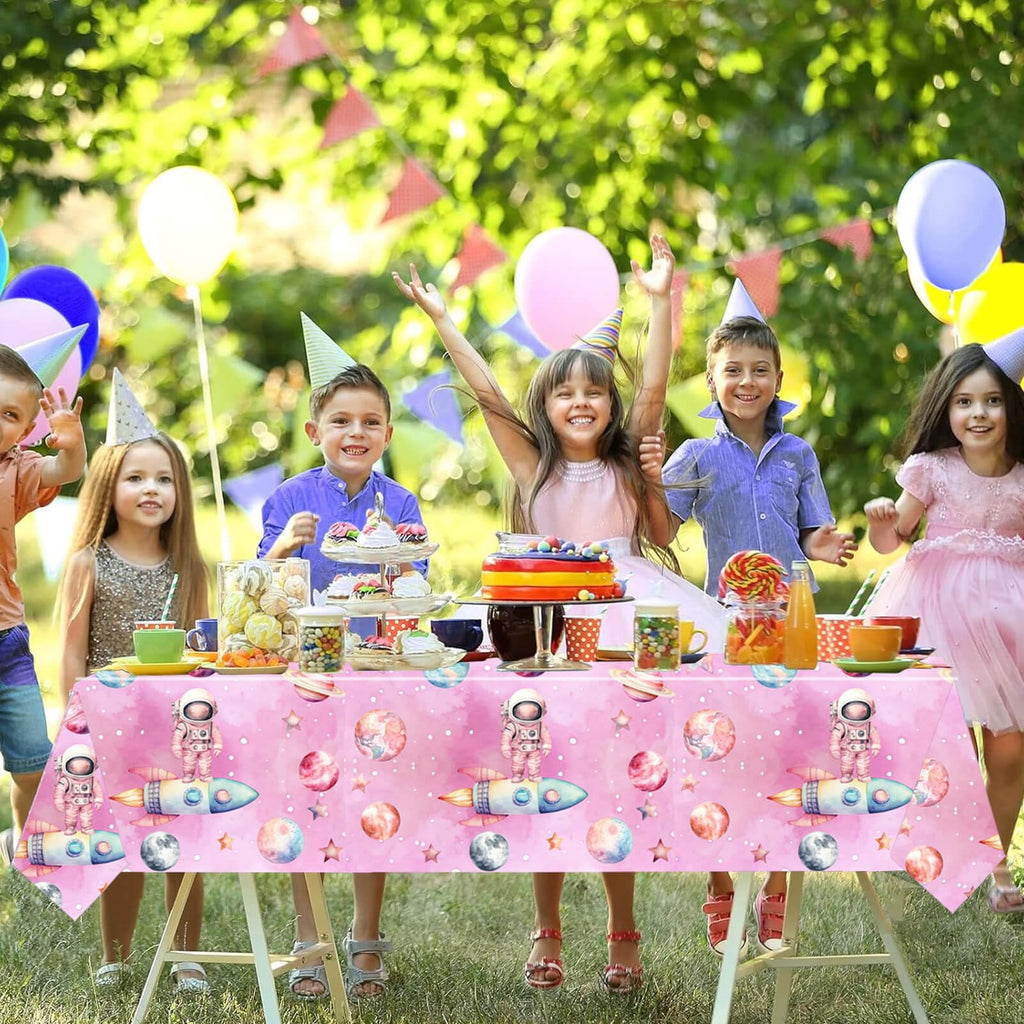 Letromp 3-Piece Outer Space Girls Birthday Tablecloths 54 x 108 in – Waterproof & Disposable