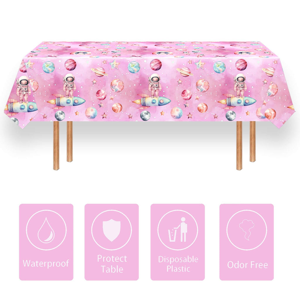 Letromp 3-Piece Outer Space Girls Birthday Tablecloths 54 x 108 in – Waterproof & Disposable
