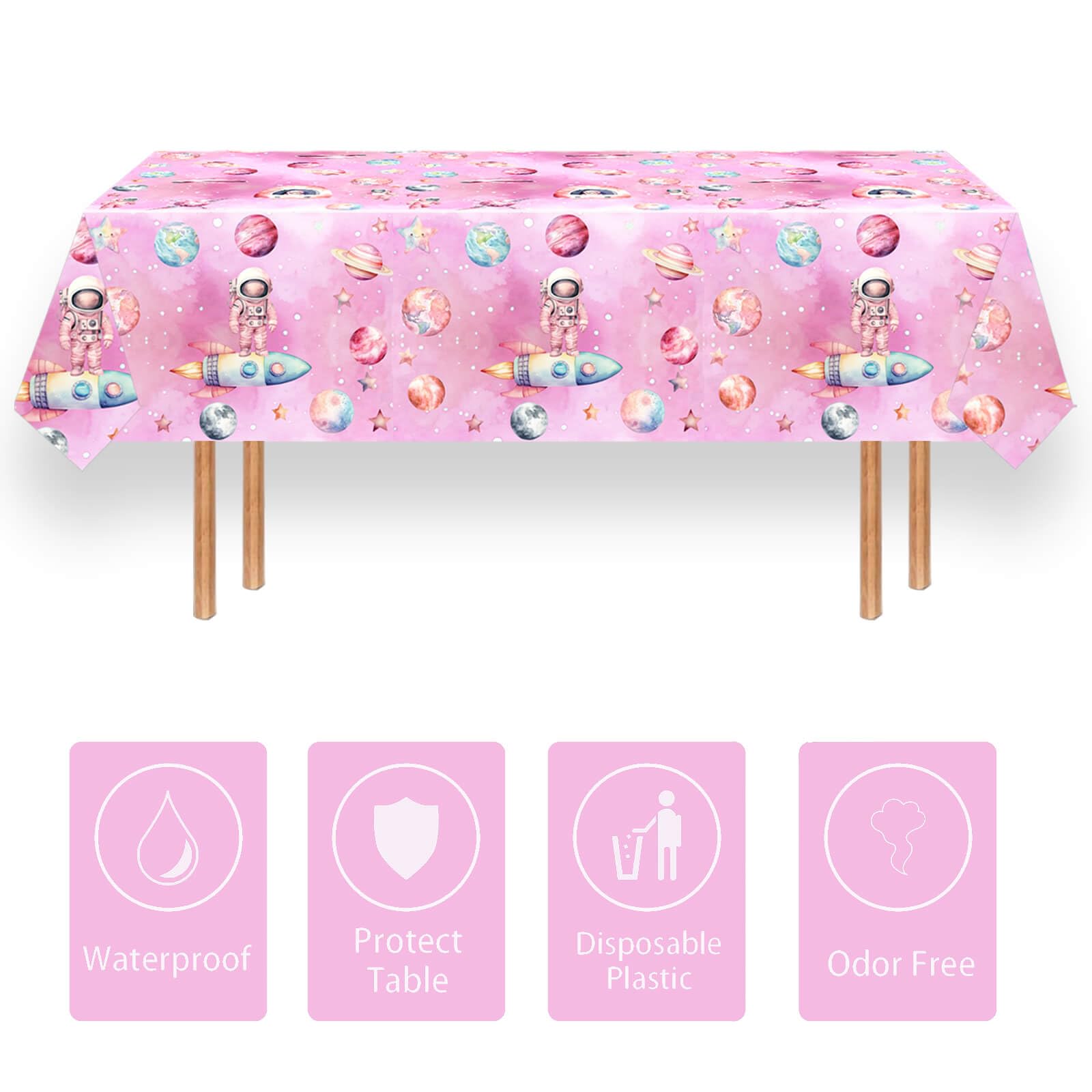Letromp 3-Piece Outer Space Girls Birthday Tablecloths 54 x 108 in – Waterproof & Disposable