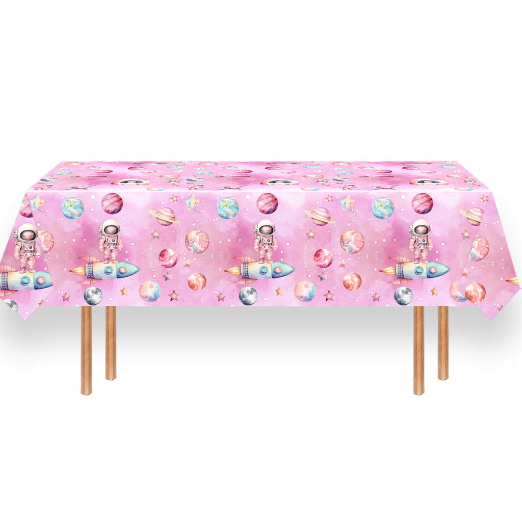 Letromp 3-Piece Outer Space Girls Birthday Tablecloths 54 x 108 in – Waterproof & Disposable
