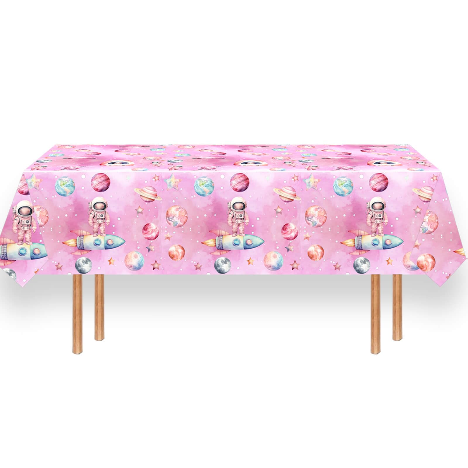 Letromp 3-Piece Outer Space Girls Birthday Tablecloths 54 x 108 in – Waterproof & Disposable