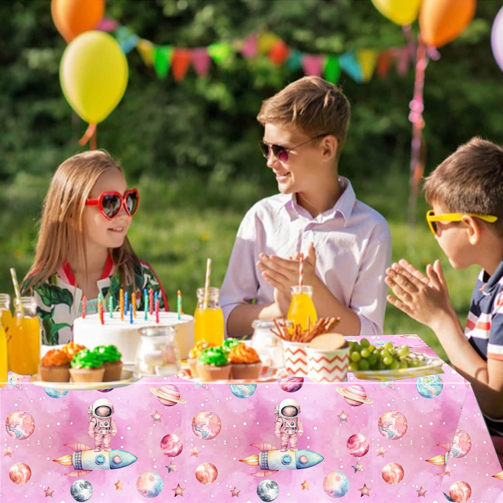 Letromp 3-Piece Outer Space Girls Birthday Tablecloths 54 x 108 in – Waterproof & Disposable