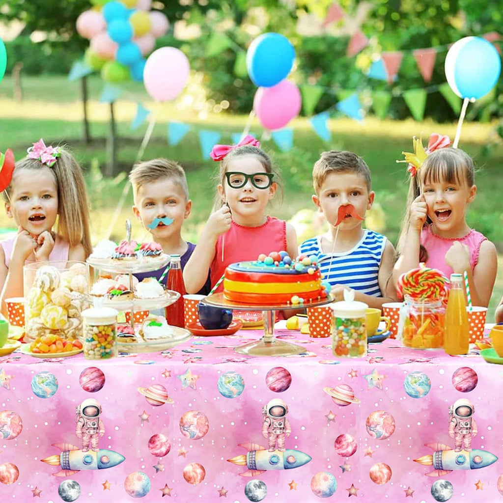 Letromp 3-Piece Outer Space Girls Birthday Tablecloths 54 x 108 in – Waterproof & Disposable