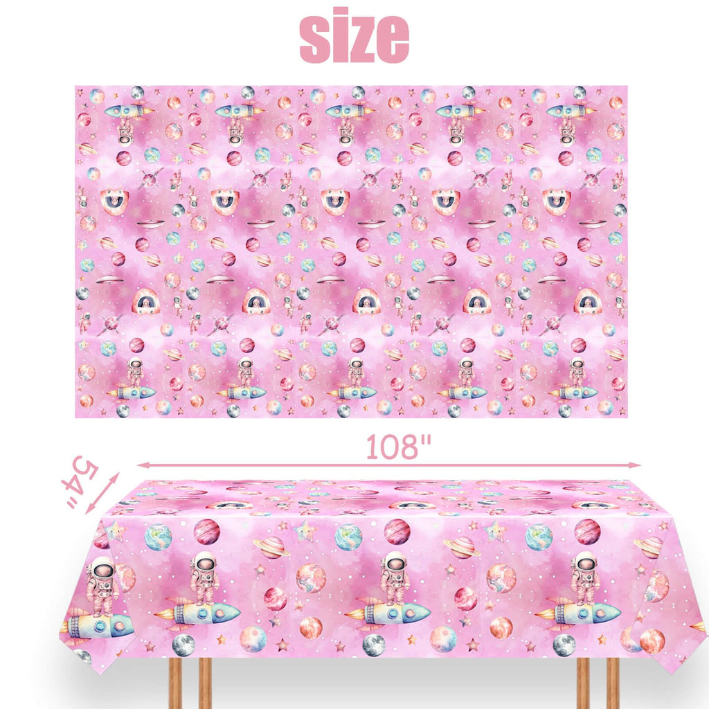 Letromp 3-Piece Outer Space Girls Birthday Tablecloths 54 x 108 in – Waterproof & Disposable