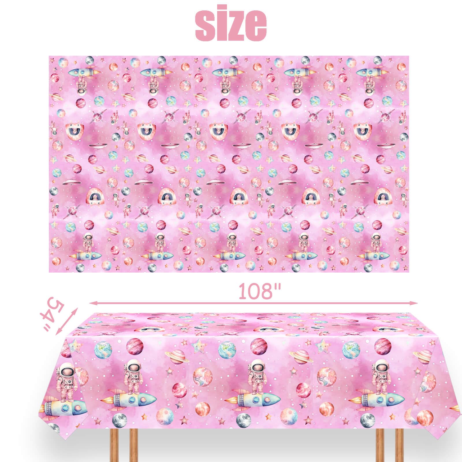 Letromp 3-Piece Outer Space Girls Birthday Tablecloths 54 x 108 in – Waterproof & Disposable
