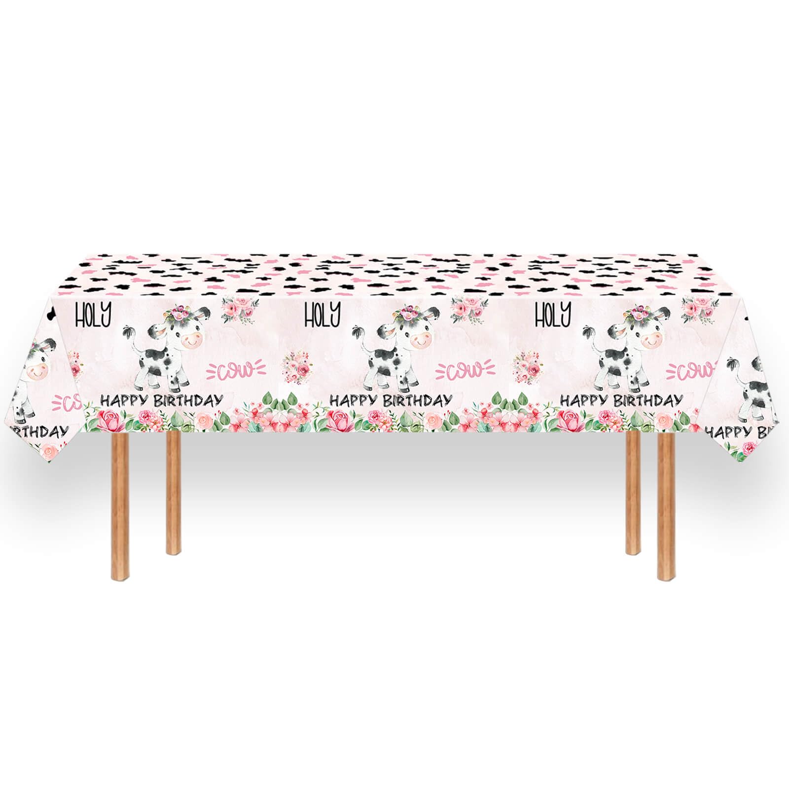 Letromp 2 Pcs Holy Cow Tablecloth 54 x 108 in – Pink Cow Print Disposable Party Covers for Farm Animal Birthday & Baby Shower