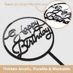 LetsCake 6-Pack Black Birthday Cake Toppers – Double-Sided Shiny Acrylic Happy Birthday Signs