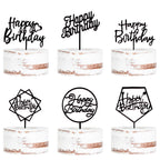 LetsCake 6-Pack Black Birthday Cake Toppers – Double-Sided Shiny Acrylic Happy Birthday Signs