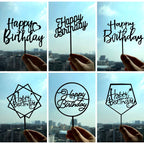 LetsCake 6-Pack Black Birthday Cake Toppers – Double-Sided Shiny Acrylic Happy Birthday Signs