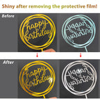 LetsCake 6-Pack Gold Cake Topper Set – Double-Sided Acrylic Happy Birthday Toppers
