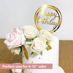 LetsCake 6-Pack Gold Cake Topper Set – Double-Sided Acrylic Happy Birthday Toppers