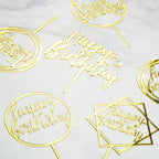 LetsCake 6-Pack Gold Cake Topper Set – Double-Sided Acrylic Happy Birthday Toppers