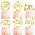 LetsCake 6-Pack Gold Cake Topper Set – Double-Sided Acrylic Happy Birthday Toppers