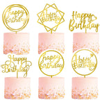 LetsCake 6-Pack Gold Cake Topper Set – Double-Sided Acrylic Happy Birthday Toppers