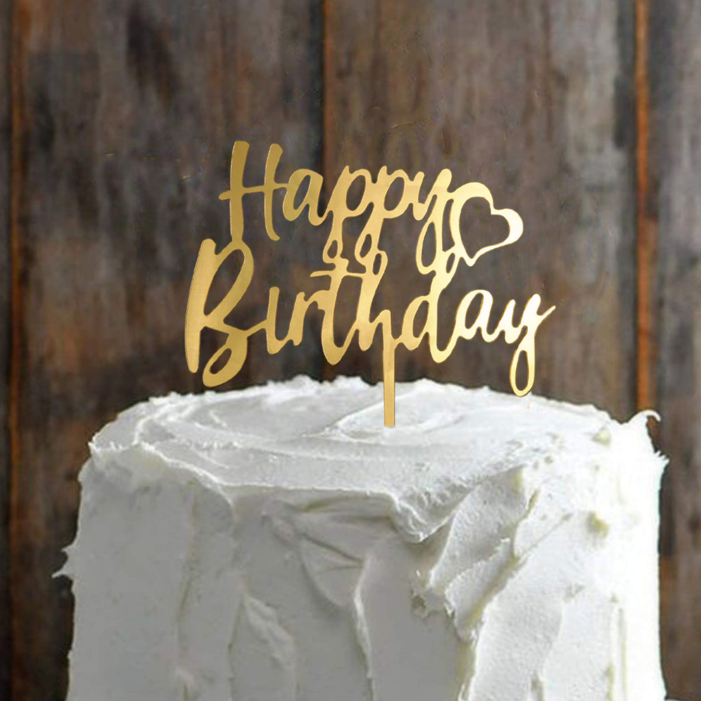 LetsCake 6-Pack Gold Cake Topper Set – Double-Sided Acrylic Happy Birthday Toppers