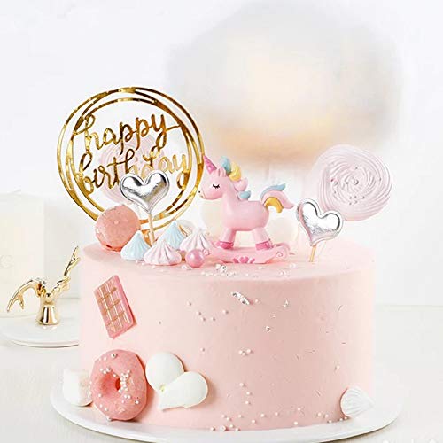 LetsCake 6-Pack Gold Cake Topper Set – Double-Sided Acrylic Happy Birthday Toppers
