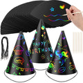 Lewtemi 108 Pcs Scratch Party Hats – DIY Colorful Cone Hat Craft Kit