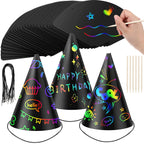 Lewtemi 108 Pcs Scratch Party Hats – DIY Colorful Cone Hat Craft Kit