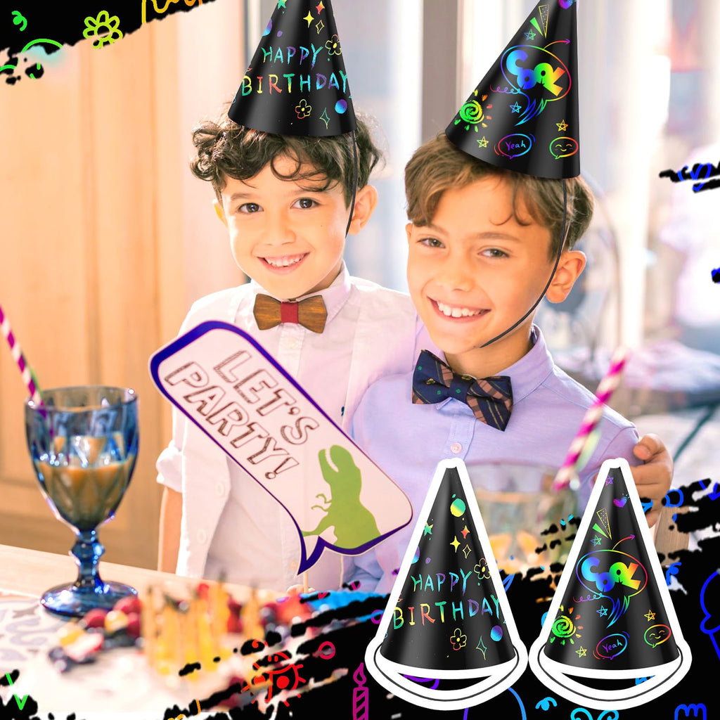 Lewtemi 108 Pcs Scratch Party Hats – DIY Colorful Cone Hat Craft Kit