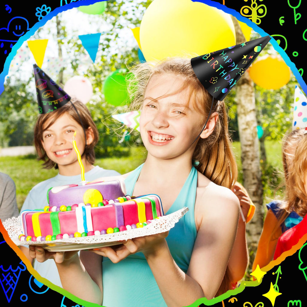 Lewtemi 108 Pcs Scratch Party Hats – DIY Colorful Cone Hat Craft Kit