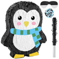 Lewtemi 15.75 Inch Penguin Pinata – Winter Wonderland Party Decor with Bat, Blindfold & Confetti